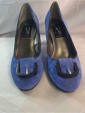 Aj Valenci Blue Suede Buckle Heels